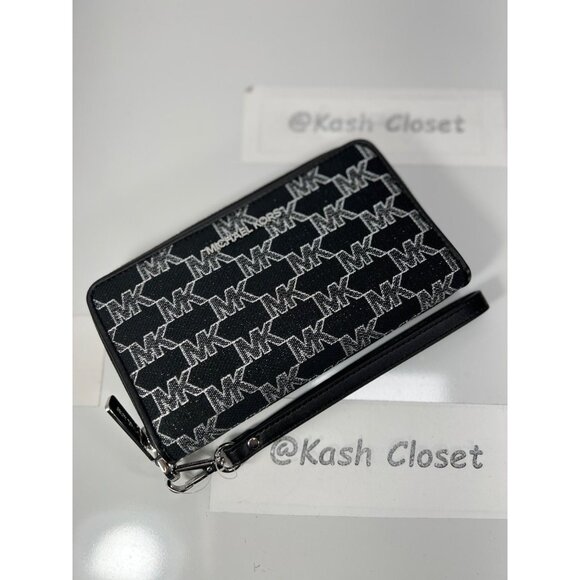 Michael Kors phone wristlet large wallet MK signature black multi - Picture 1 of 6
